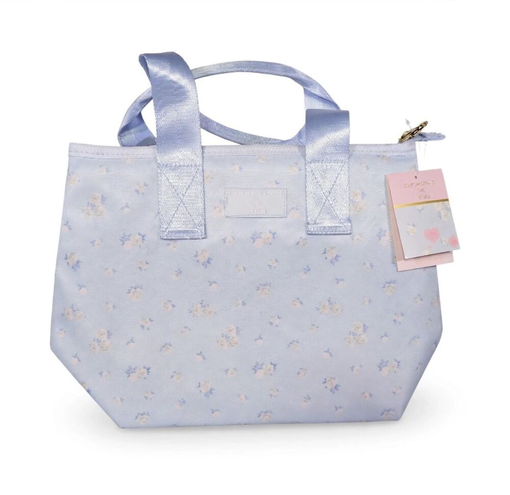 NWT LoveShackFancy x Yoobi Lunch Bag Breezy Blue Floral Gold Bow Insulated Tote